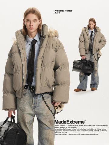 MADEEXTREME®️|ÁO KHOÁC PHAO CỔ LÔNG CÓ THỂ THÁO RỜI ẤP ÁP COTTON UNISEX MADE 241203