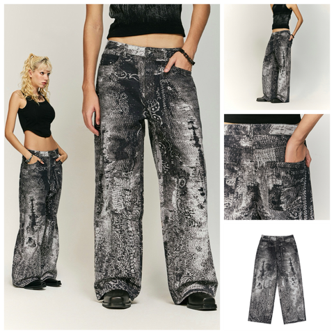 INF®️| QUẦN JEANS HIGHT STREET HOA ĐIỀU IN KỸ THUẬT SỐ DÁNG SUÔNG UNISEX INF 13422