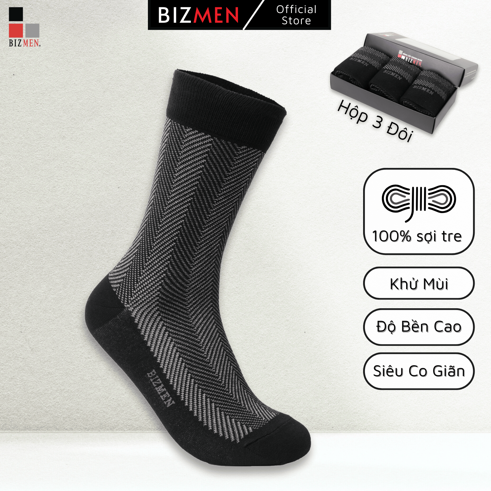 Tất Nam Công Sở Cotton Cổ Cao Kháng Khuẩn Khử Mùi Bizmen - BSC.018
