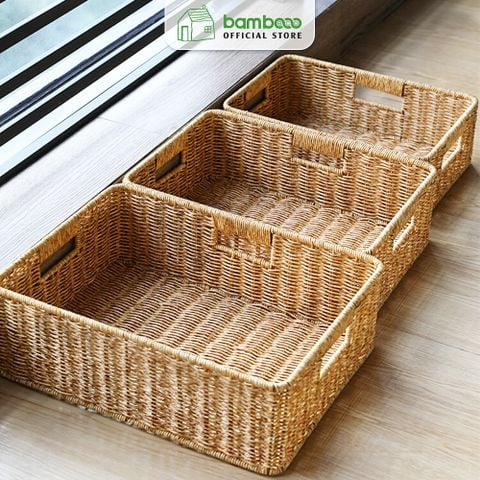 Giỏ Mây Nhựa Đan Tay BAMBOOO ECO Tiện Lợi Thẩm Mỹ Cho Không Gian Sống Gọn Gàng Hiện Đại