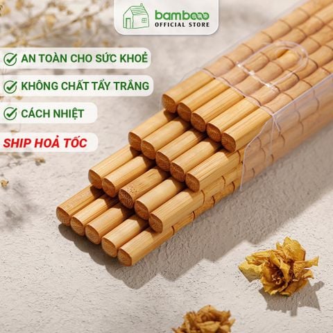 Bộ đũa gỗ tre tự nhiên 10 đôi BAMBOOO ECO an toàn vệ sinh, sử dụng cho gia đình, nhà hàng, khách sạn, đồ dùng nhà bếp