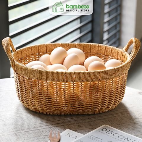 Giỏ Mây Đan Thủ Công Vintage BAMBOOO ECO Đựng Mỹ Phẩm và Đồ Khô Nhà Bếp Có Quai Xách Tiện Lợi