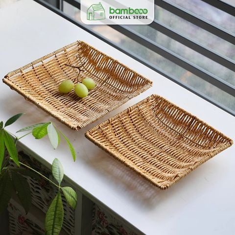 Khay nhựa giả mây chống trượt BAMBOOO ECO đựng đồ khô bánh kẹo hướng dương dùng trong nhà hàng
