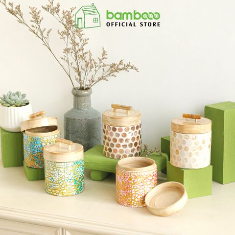 Hộp tre khảm trai cao cấp BAMBOO HOME đừng bánh kẹo đồ khô dùng làm qua tặng cho bạn bè gia đình hiện đại phong cách