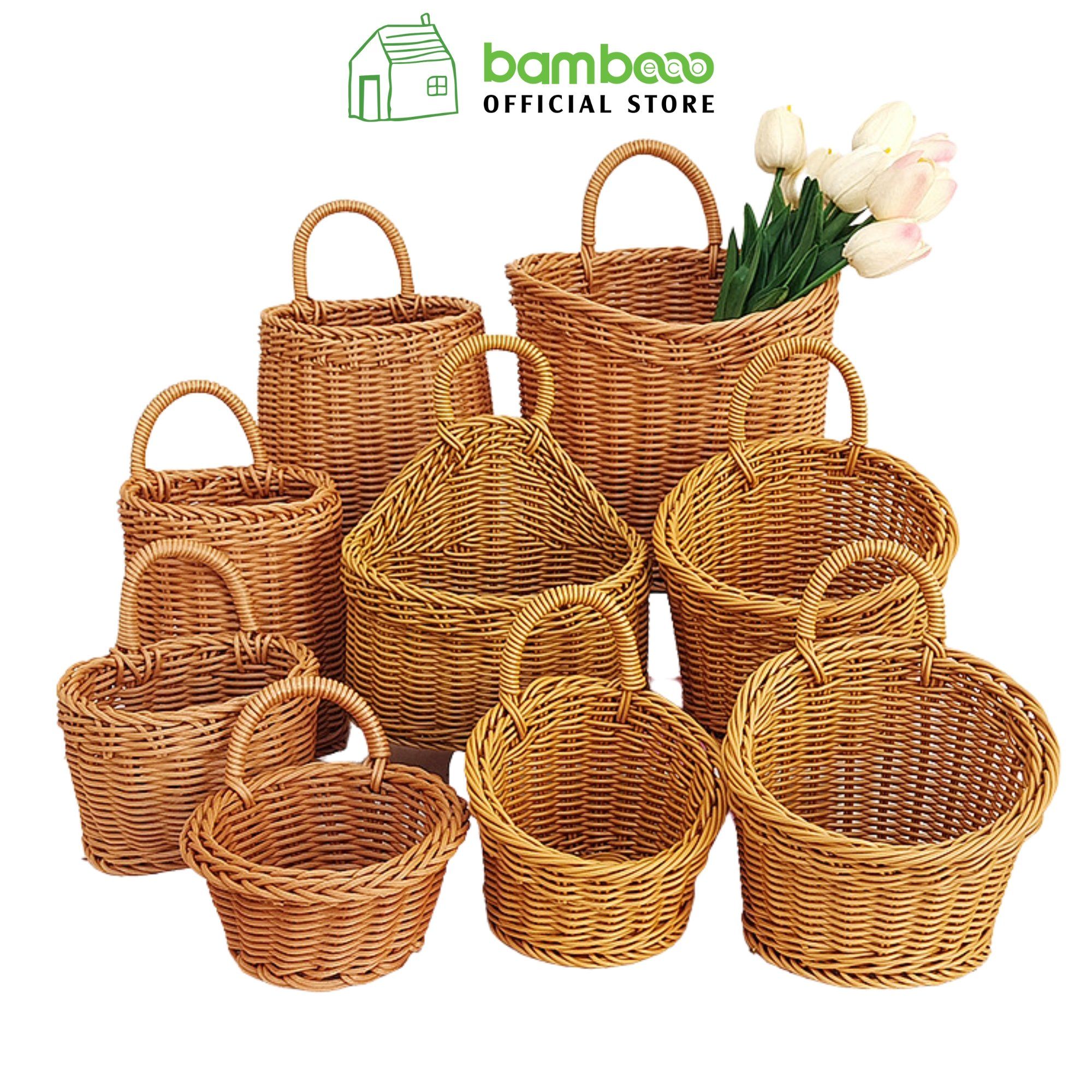 Giỏ mây nhựa treo tường decor BAMBOO HOME rổ đa năng trang trí nhà ...