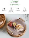Khay nhựa tròn đựng đồ quai gỗ BAMBOOO ECO đan thủ công bằng tay chất liệu giả mây