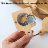 Dụng cụ mở nắp chai BAMBOO HOME Khui bia bằng gỗ họa tiết dễ thương có nam châm hút tiện lợi dùng cho nhà hàng khách sạn