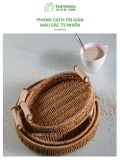 Khay nhựa tròn đựng đồ quai gỗ BAMBOOO ECO đan thủ công bằng tay chất liệu giả mây