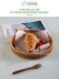 Khay nhựa tròn đựng đồ quai gỗ BAMBOOO ECO đan thủ công bằng tay chất liệu giả mây