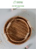 Khay nhựa tròn đựng đồ quai gỗ BAMBOOO ECO đan thủ công bằng tay chất liệu giả mây