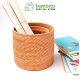 Giỏ đựng đồ hình trụ tròn mây tre đan BAMBOO HOME để báo , điều khiển , rượu , hoa khô , bánh kẹo , đồ chơi phòng khách