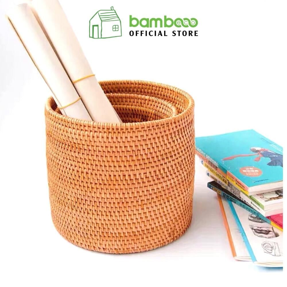 Giỏ đựng đồ hình trụ tròn mây tre đan BAMBOO HOME để báo , điều ...