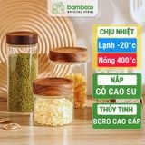 Hũ Thuỷ Tinh Chịu Nhiệt 400°C BAMBOOO ECO Chất Liệu thủy tinh Borosilicate và nắp gỗ keo VSATTP