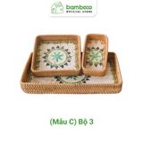 Khay Mây Khảm Trai Cao Cấp BAMBOO HOME Để Trái Cây Đồ Trang Sức Phong Cách Bắc Âu Để Trong Phòng Ngủ Phòng Khách Đa Năng