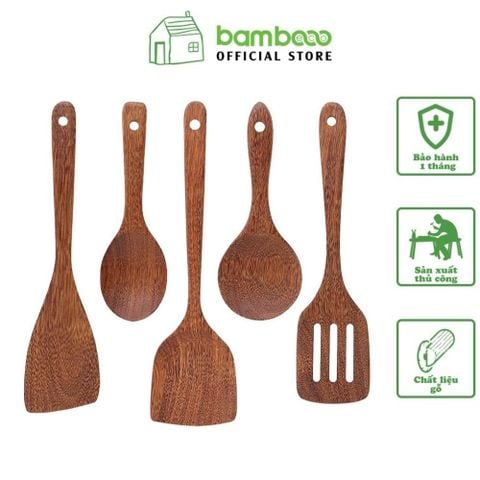 Muỗng gỗ tre nấu ăn chịu nhiệt BAMBOOO ECO nhiều kích thước dùng trong nhà bếp