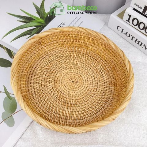 Khay mây tròn đan tay Việt Nam BAMBOO HOME đựng hoa quả, đồ khô, bánh kẹo dùng trong nhà hàng khách sạn phòng ăn TTMT