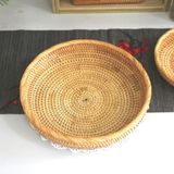 Khay mây tròn đan tay Việt Nam BAMBOO HOME đựng hoa quả, đồ khô, bánh kẹo dùng trong nhà hàng khách sạn phòng ăn TTMT