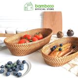 Khay mây tre đan Việt Nam BAMBOO HOME đựng đồ ăn nhẹ, trái cây khô, đồ ăn vặt để bàn ăn, phòng khách, phòng ngủ