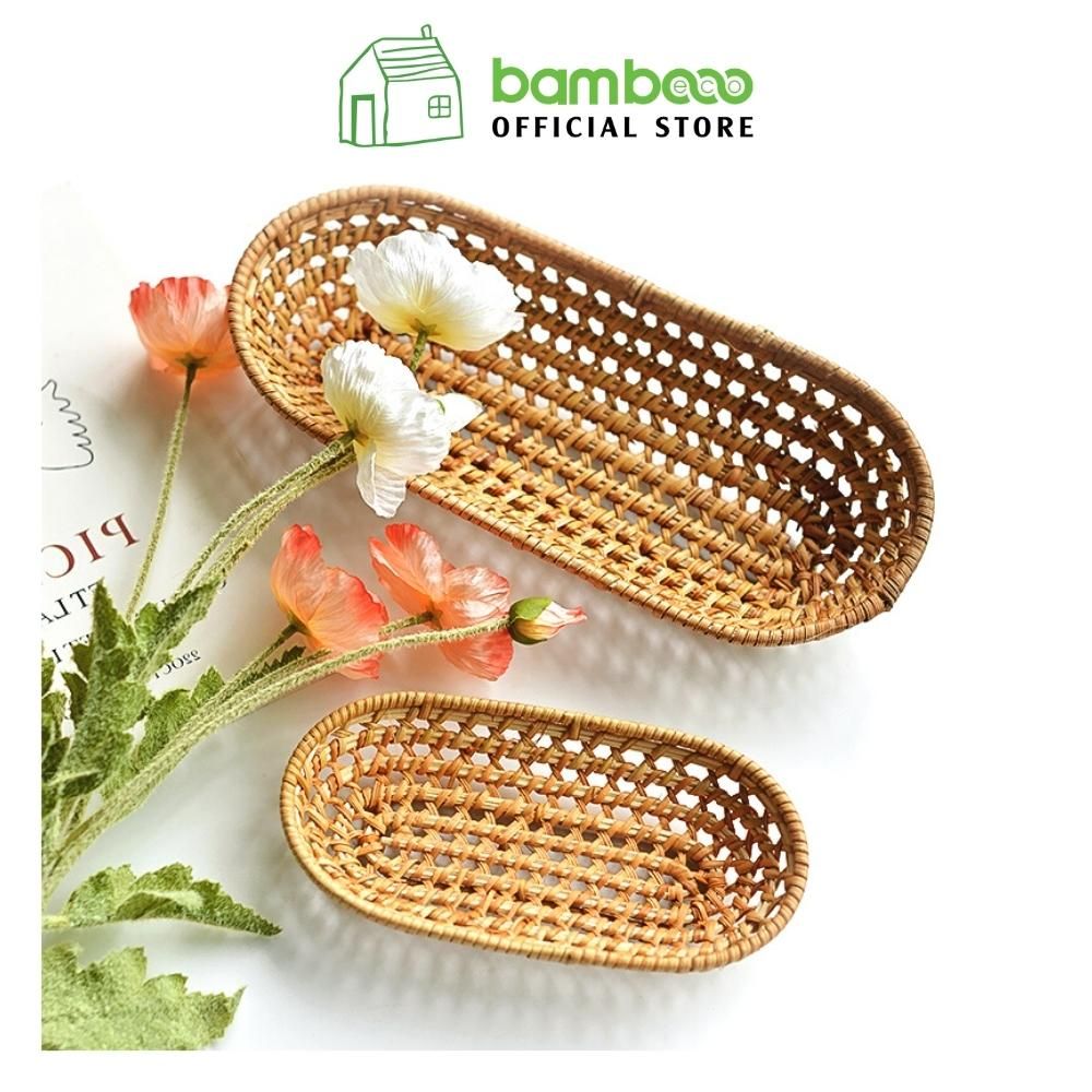 Khay mây đan tay Việt Nam BAMBOO HOME đựng đồ ăn nhẹ, trái cây khô ...