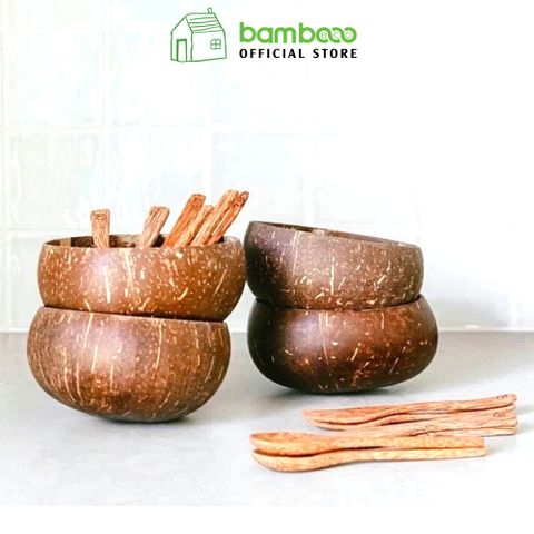 Bát Chén gáo Dừa BAMBOO HOME cao cấp dùng ăn Salad, hoa quả dầm, đựng sinh tố, kem, chè, papaya thân thiện môi trường