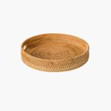 Khay trà có tay cầm hình tròn BAMBOO HOME khay đựng mỹ phẩm mây tre đan