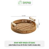 Khay nhựa tròn đựng đồ quai gỗ BAMBOOO ECO đan thủ công bằng tay chất liệu giả mây