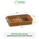 Khay nhựa tròn đựng đồ quai gỗ BAMBOOO ECO đan thủ công bằng tay chất liệu giả mây