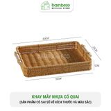 Khay nhựa tròn đựng đồ quai gỗ BAMBOOO ECO đan thủ công bằng tay chất liệu giả mây