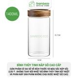 Hũ Thuỷ Tinh Chịu Nhiệt 400°C BAMBOOO ECO Chất Liệu thủy tinh Borosilicate và nắp gỗ keo VSATTP