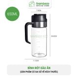 Chai đựng dầu ăn thể tích 500ml BAMBOOO ECO chịu nhiệt 400°c thủy tinh Borosilicate , thân inox