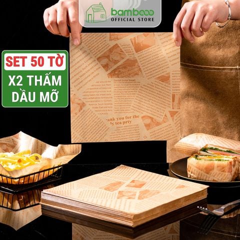 Giấy Thấm Dầu Kiểu Mỹ Set 50 Tờ BAMBOOO ECO Lót Cho Đồ Ăn Chiên Rán, Đồ Nướng , Bánh Mì Chống Dầu Mỡ