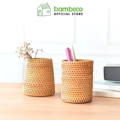 Đựng bút để bàn mây tre đan Việt Nam BAMBOO HOME đựng đũa thìa các vật dụng nhỏ để trên bàn làm việc tủ trên nhà bếp