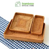 Khay đựng đồ ăn mây tre đan BAMBOO HOME để ấm trà, đồ trang điểm, bánh kẹo hoa quả trong nhà bếp, khách sạn, nhà hàng