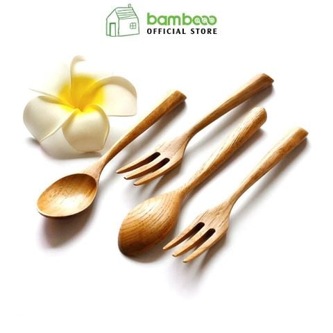 Thìa dĩa gỗ cafe màu tự nhiên BAMBOOO ECO dùng trong nhà hàng gia đình thân thiện môi trường