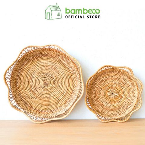 Khay mây tre đan thủ công Việt Nam BAMBOO HOME đựng bánh kẹo hoa quả dùng trong bếp - khách sạn - nhà hàng - phòng ngủ