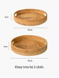 Khay trà có tay cầm hình tròn BAMBOO HOME khay đựng mỹ phẩm mây tre đan