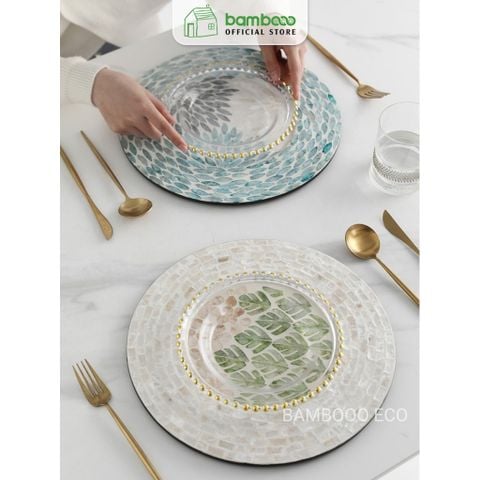 Tấm Lót Bàn Ăn Placemat khảm trai BAMBOOO ECO Sang Trọng Bắt Mắt Phong Cách Bắc Âu Dùng Trong Nhà Hàng Khách Sạn Cao Cấp