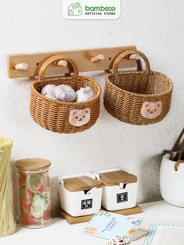 Giỏ Đựng Đồ Treo Tường Dễ Thương BAMBOOO ECO Để Hành Tỏi Ớt Bánh Kẹo Dùng Trong Gia Đình Nhà Bếp