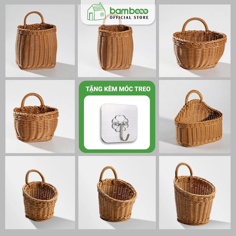 Giỏ mây nhựa treo tường decor BAMBOOO ECO rổ đa năng đựng để đồ khô trang trí không gian bếp