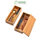 Hộp Đựng Đũa Kiểu Nhật Bản BAMBOO HOME Có Nắp Đậy Dùng Trong Nhà Hàng Khách Sạn Gia Đình Chia Ngăn Bằng Gỗ Tre Cao Cấp