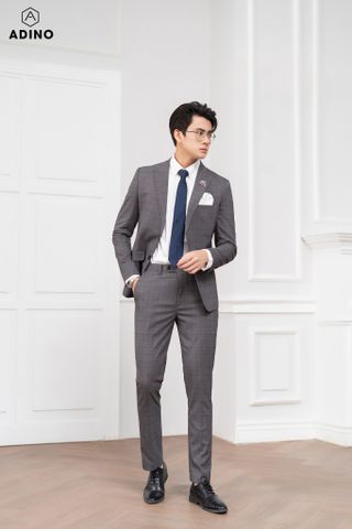 Bộ vest ghi tối kẻ ô 2 khuy