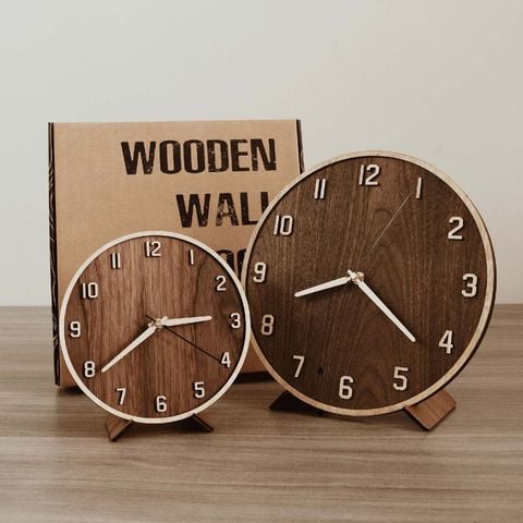 Đồng hồ gỗ để bàn thuần gỗ Walnut viền Maple | Full số