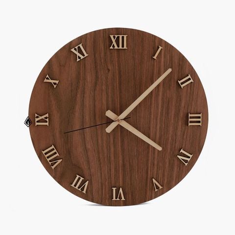 Đồng hồ thuần gỗ Walnut không viền | Số La Mã