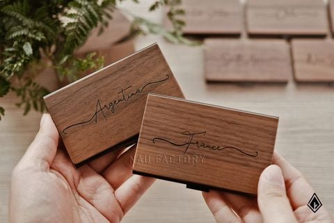 Hộp name card gỗ Walnut | Khắc tên các quốc gia