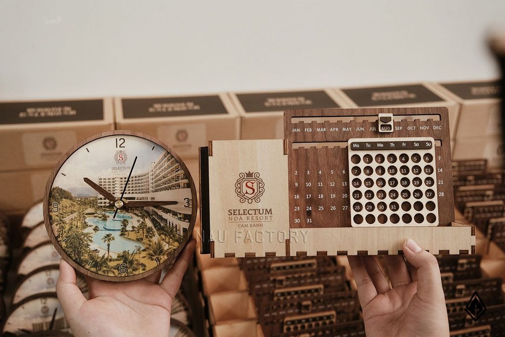 Set quà tặng gỗ để bàn | Tùy chỉnh logo thương hiệu