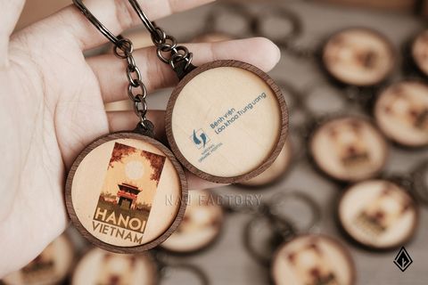 Móc khóa gỗ hình tròn | In 2 mặt theo yêu cầu