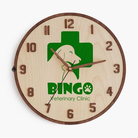 Đồng hồ thuần gỗ Maple viền Walnut | Full số in logo