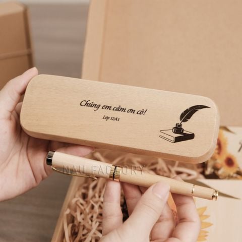 Set bút và hộp bút gỗ Maple | Bút mực gel