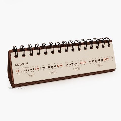 Lịch gỗ form ngang 2026