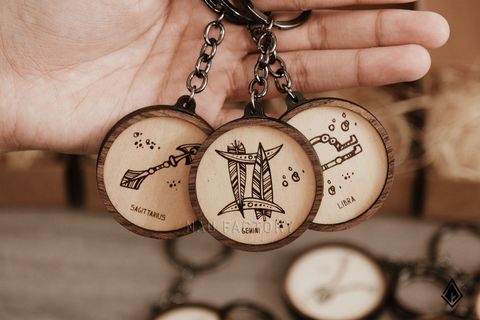 Móc khoá gỗ Cung hoàng đạo | In UV 2 mặt